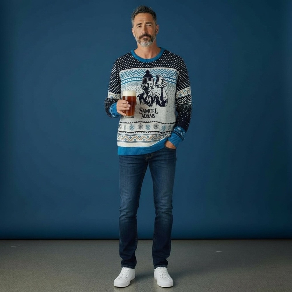 Shinesty‎ Men's Samual Adams Fair Isle Pullover Sweater Blue White Size XL NWT